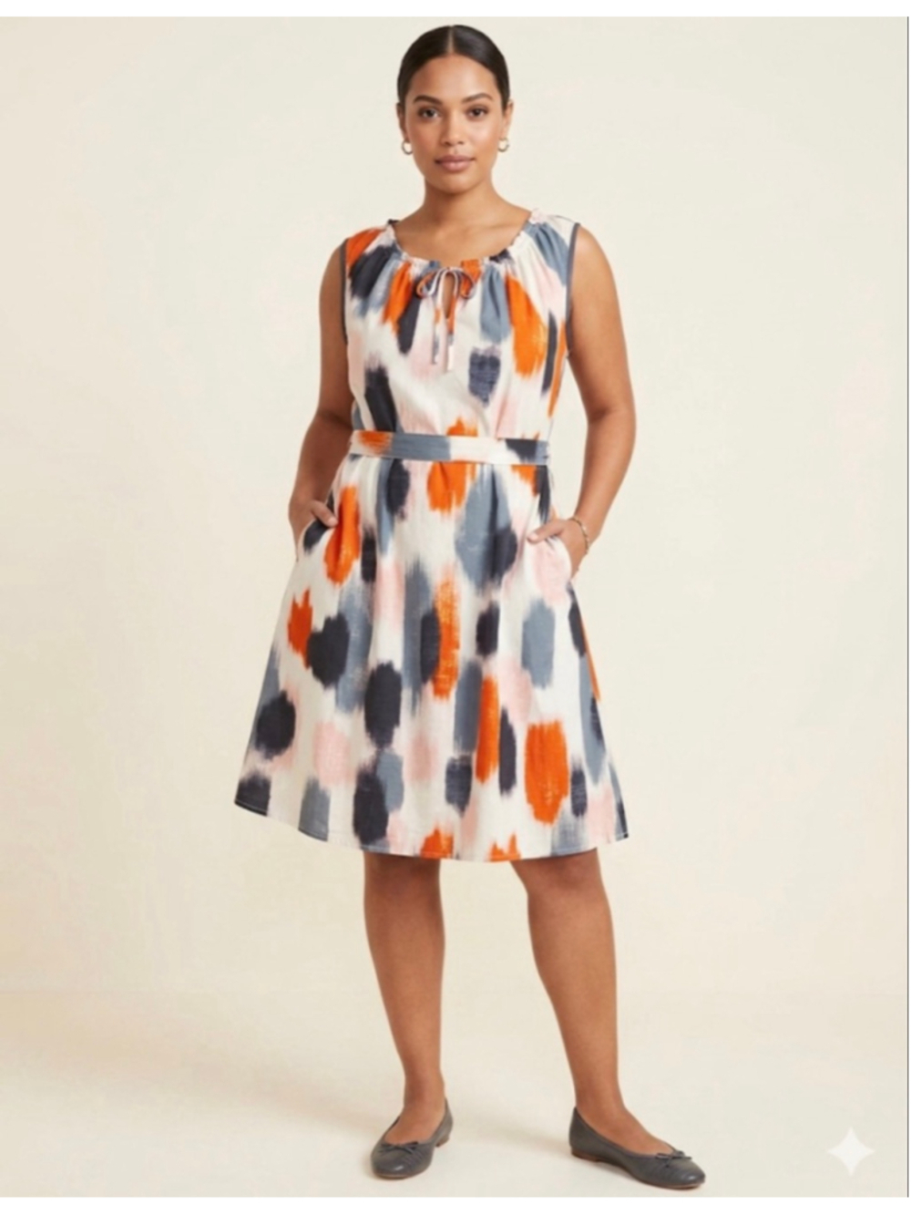 Simply Vera Vera Wang XL White Orange Abstract Sleeveless Dress